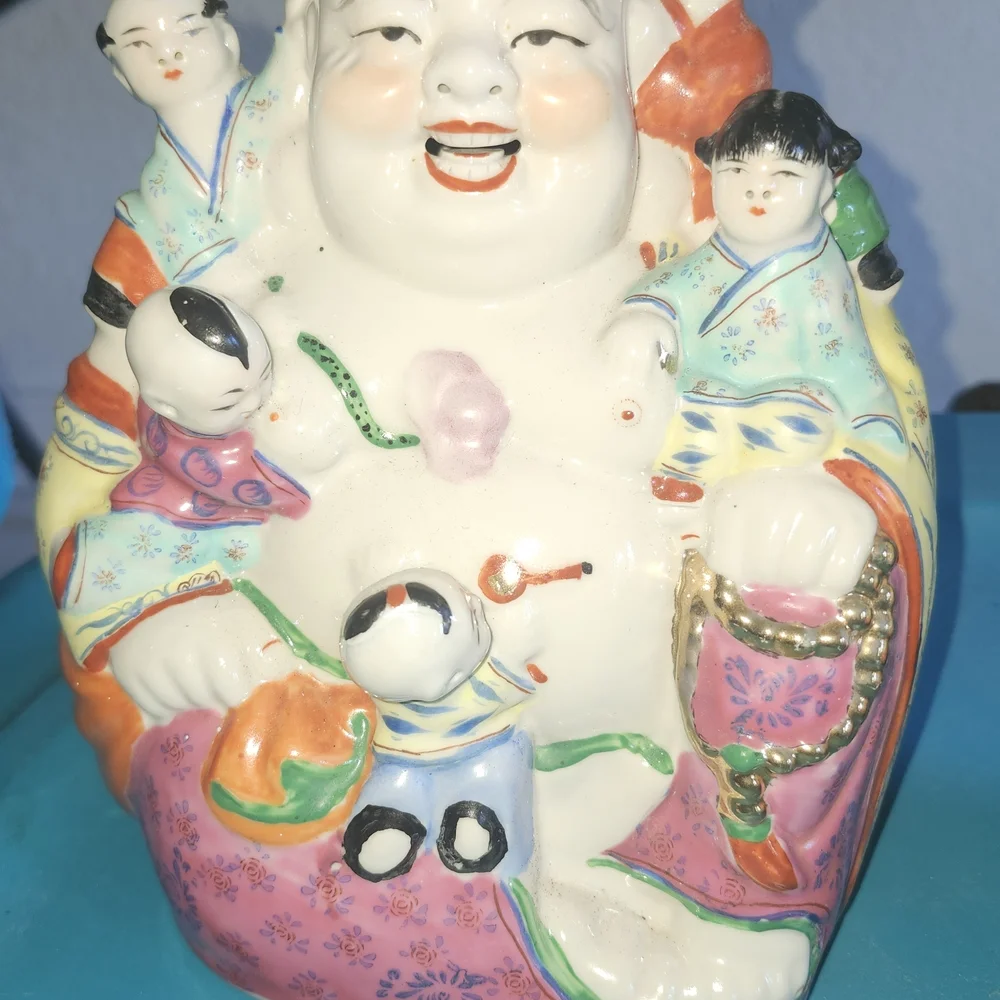 Colorful Ceramic Laughing Buddha Figurine Set - Picture 4 of 5